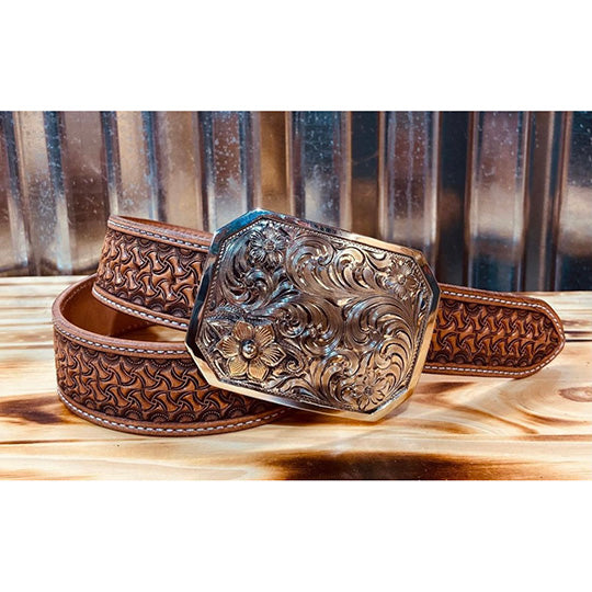 Coolhorse Leather 1 1/2" Crazy Leg Stamped Belt- Pre-Made, Handmade in Amarillo, TX