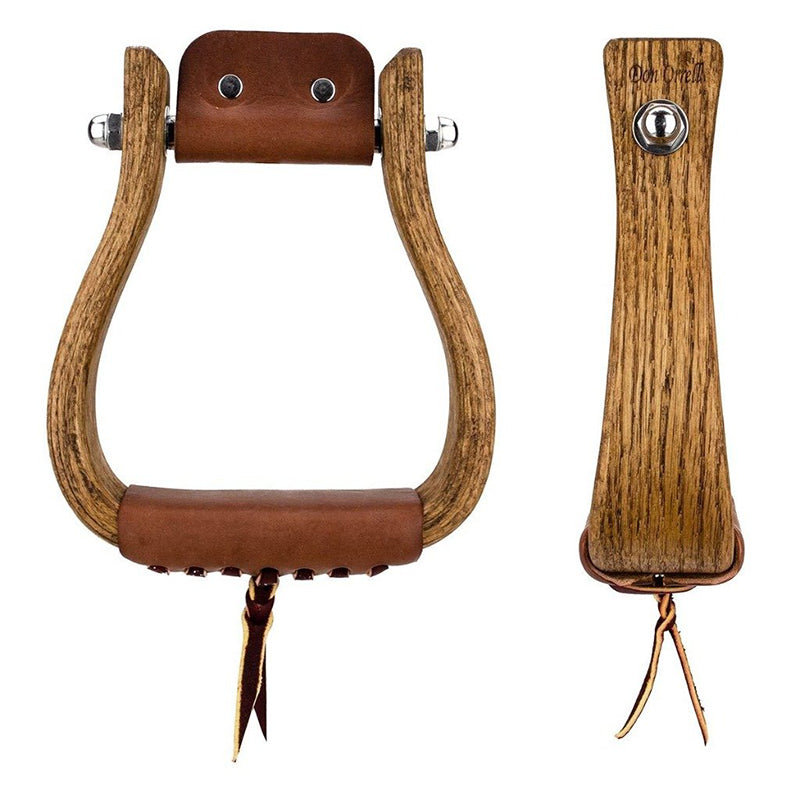 Don Orrell 2" Flat Bottom Stained Oak Rancher Stirrups