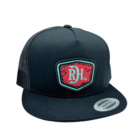 Red Dirt Hat Co. Black and Black Mesh Cap with Shield Patch