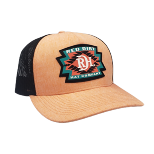 Red Dirt Hat Co. Watermelon and Black Mesh Cap with Aztec Rubber Patch