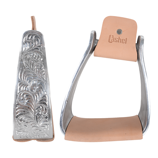 Cashel 2 3/4" Engraved Slanted Stirrups- Silver