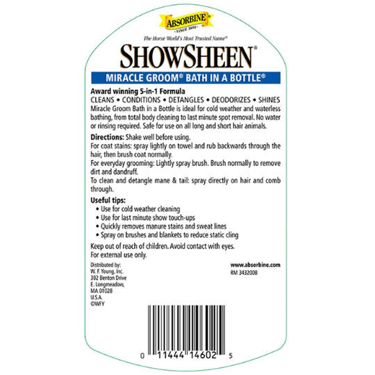 Absorbine ShowSheen Miracle Groom Bath in a Bottle Spray- 32oz.