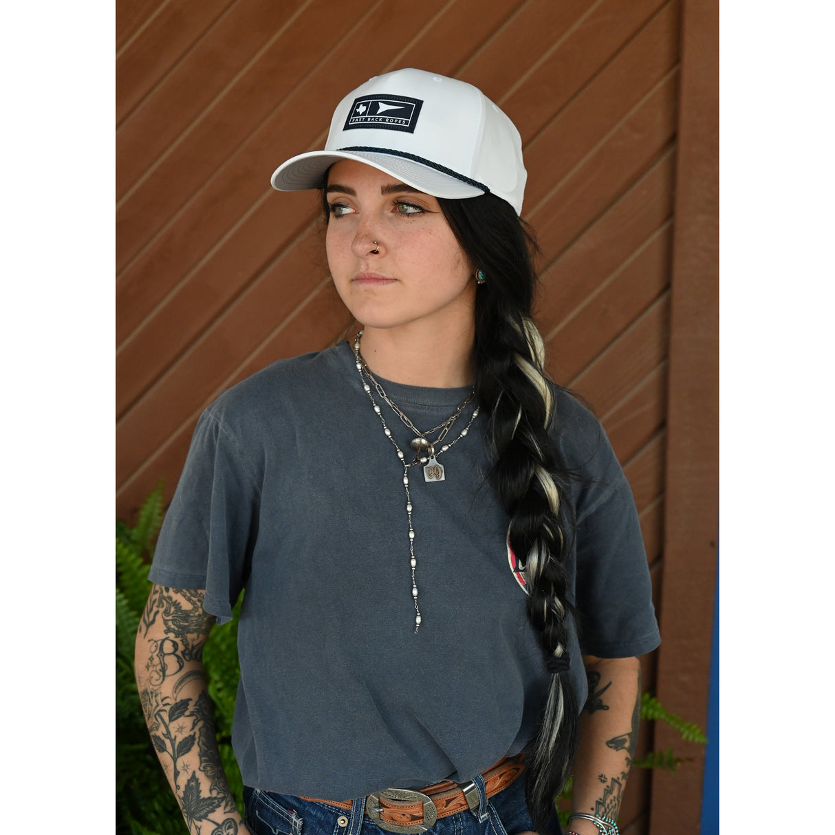 Fast Back Ropes White Cap with Navy Patch