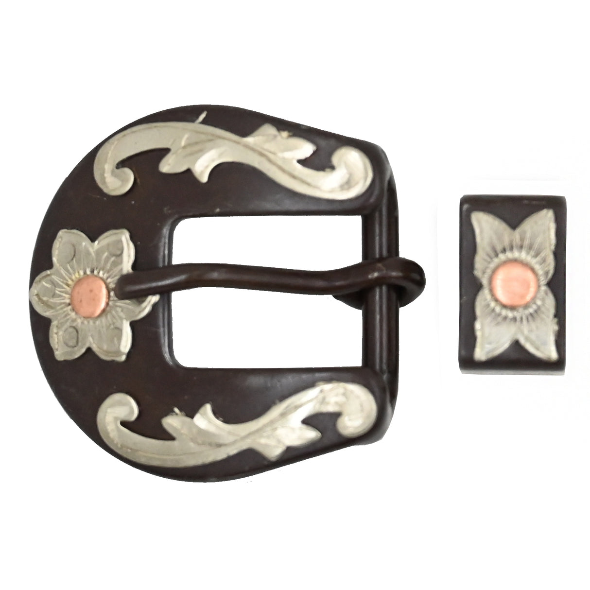 Coolhorse 5/8" Silver Cactus Rose Overlay Buckle with Keeper