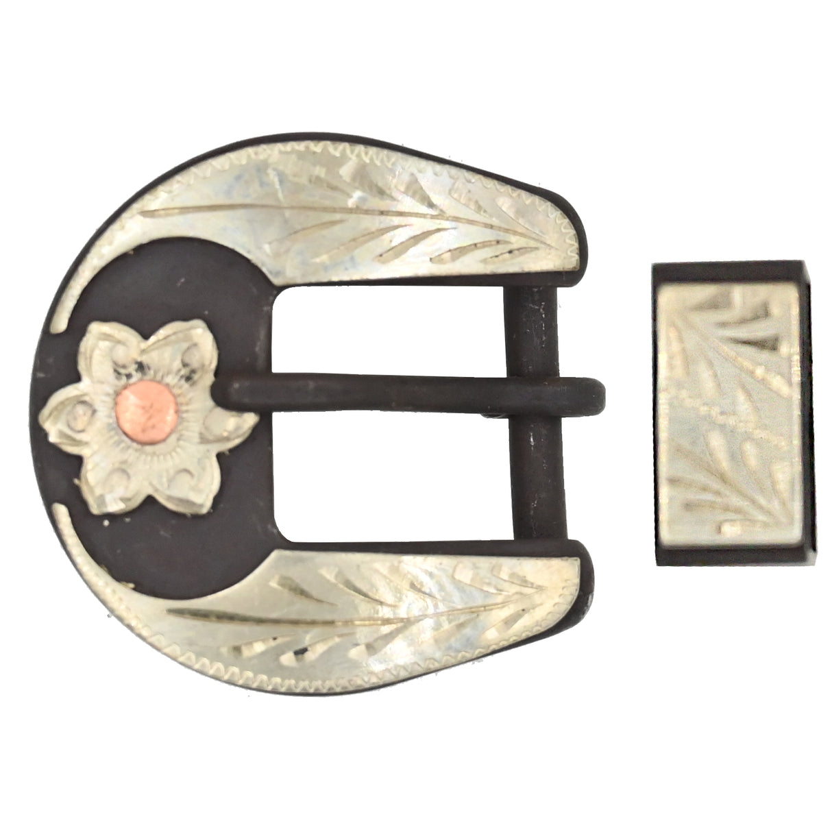 Coolhorse 3/4" Silver Cactus Rose Overlay Buckle with Keeper