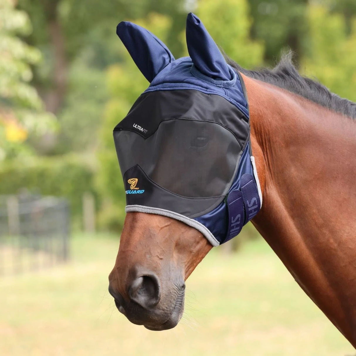 Shires FlyGuard Pro Deluxe Fly Mask with Ears- Navy