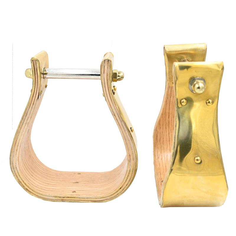 Coolhorse 3" Wooden Brass Covered Bell Stirrup