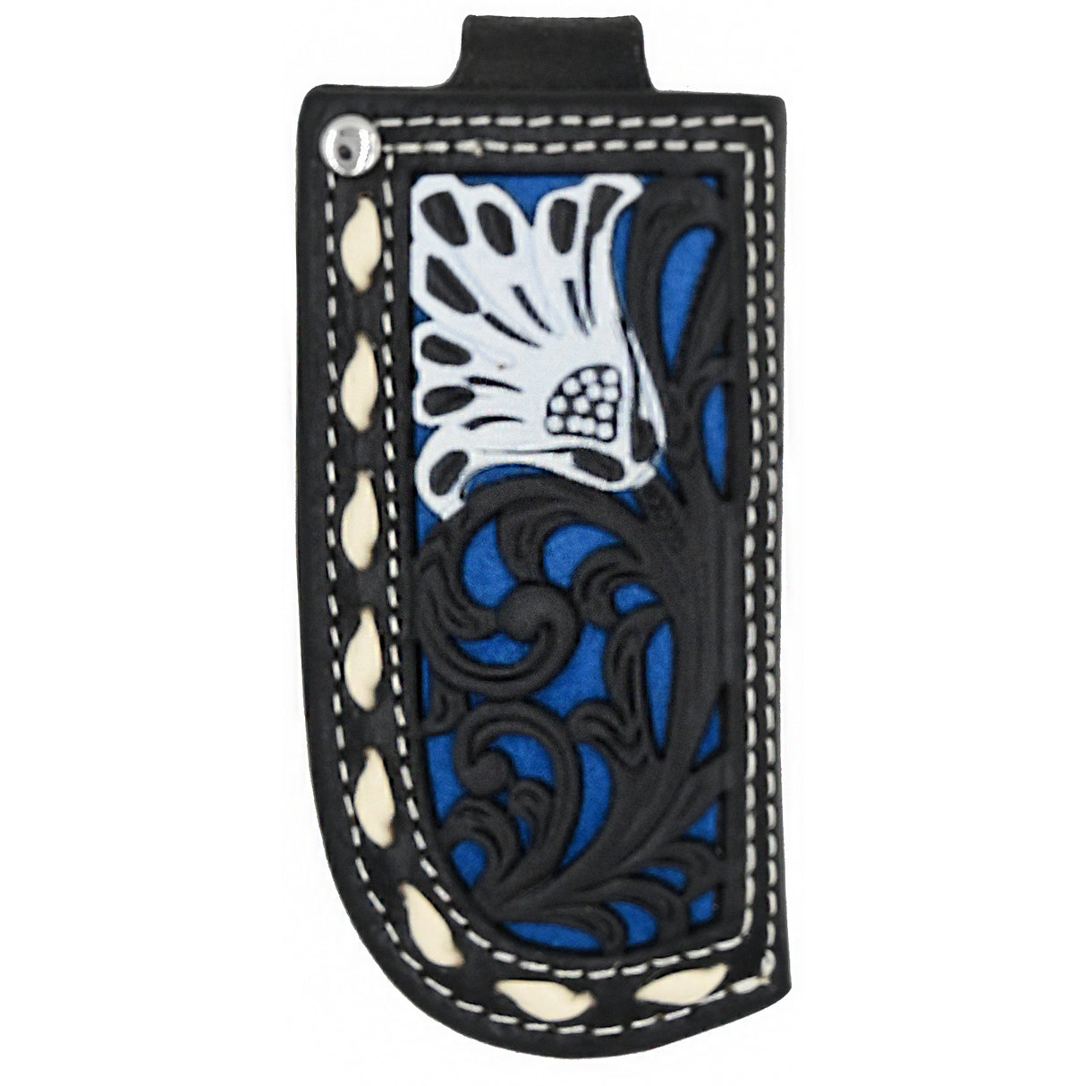 Nocona Small Leather Knife Sheath with Blue Suede Inlay