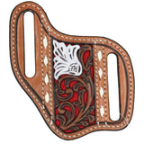 Nocona Leather Pancake Knife Sheath with Red Floral Inlay