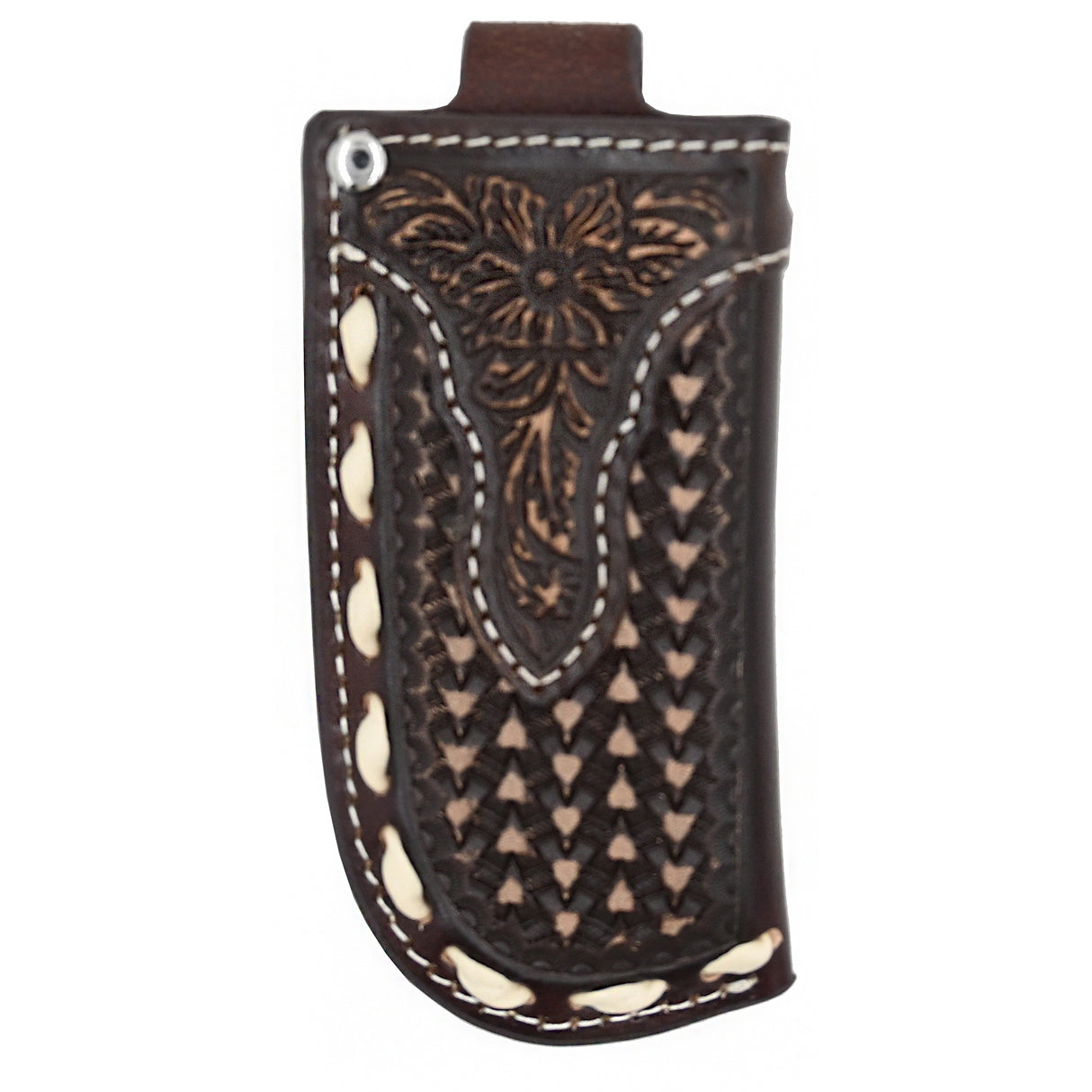 Nocona Small Leather Vertical Knife Sheath with Black Lace Stamping