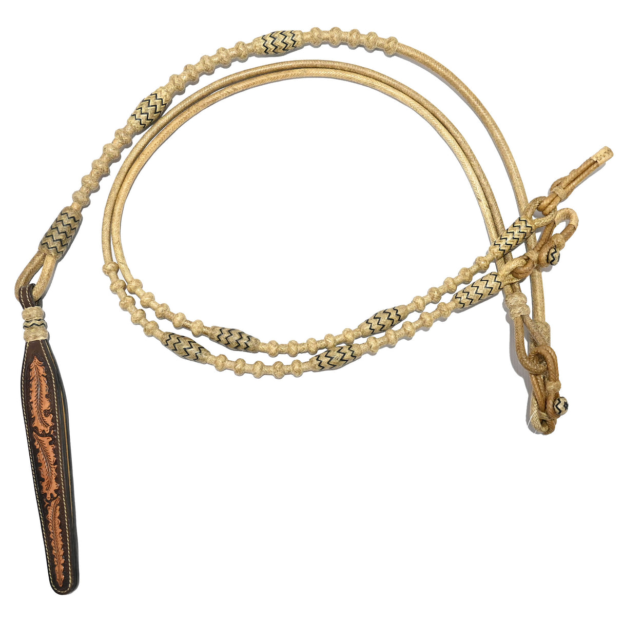 TRB 30 Plait Natural Rawhide Romal Reins with George Moore Pattern