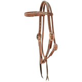 Cowperson Tack Browband Headstall with Copper Buckles and Patina Turquoise Spots