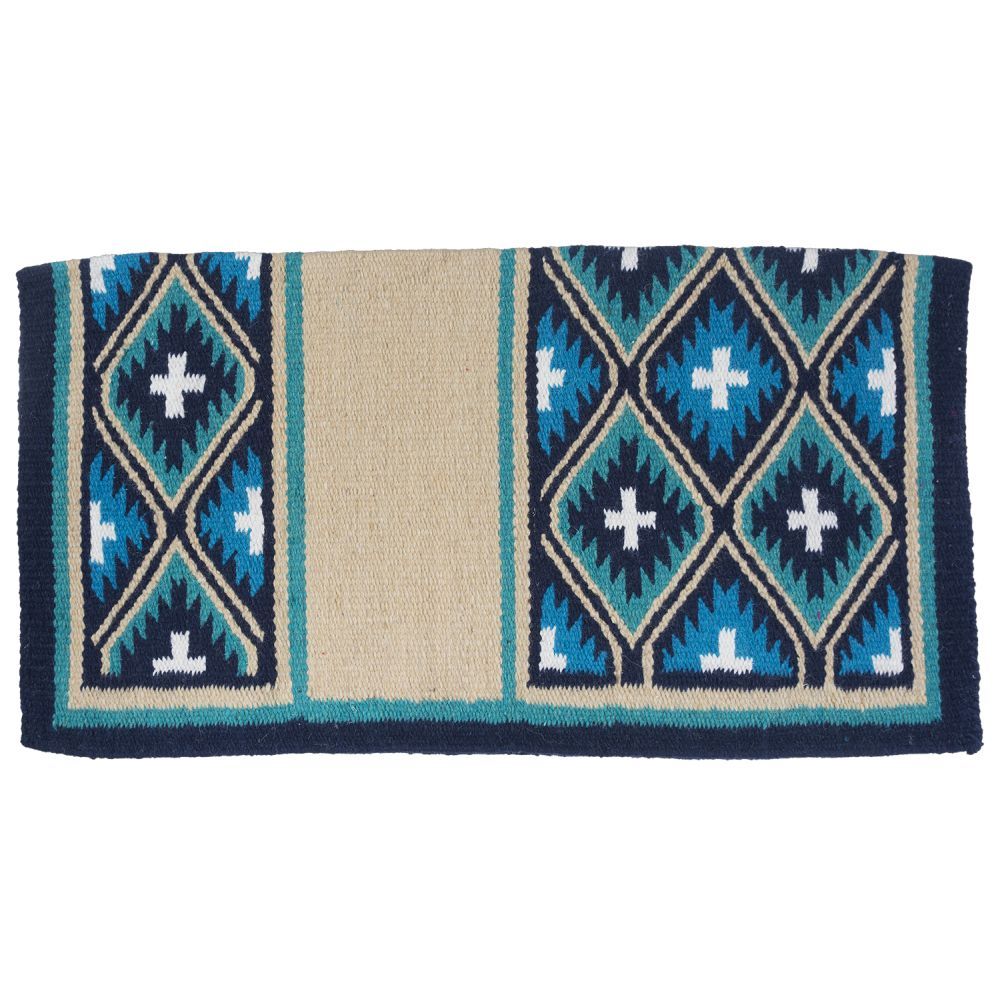 Tough 1 Sequoyah Navajo Wool Saddle Blanket- Taupe/Navy/Teal/Turquoise/White
