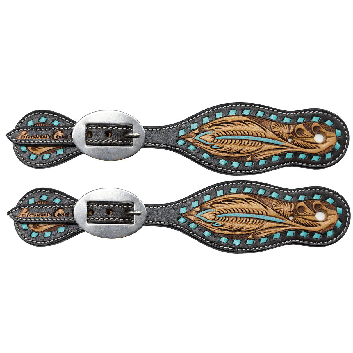 Professional's Choice Women's Turquoise Feather Tooled Spur Straps