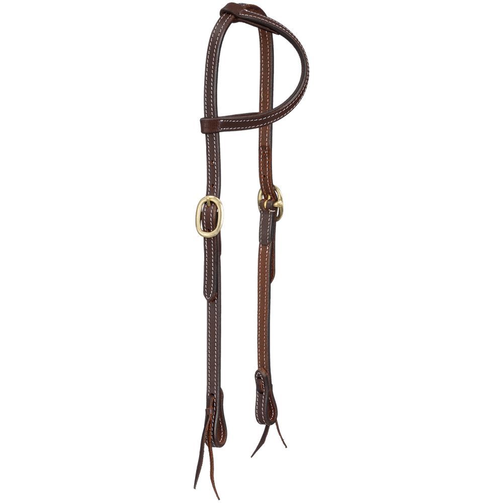 Tough 1 Double Stitched Harness Leather Slip Ear Headstall with Tie Ends