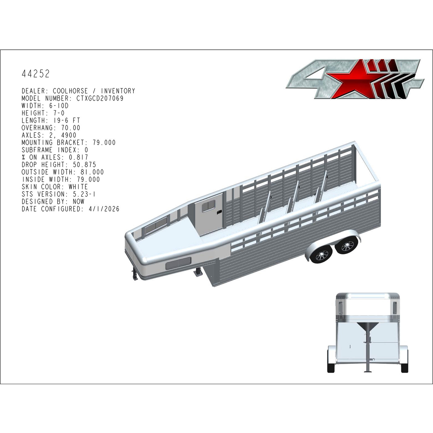 ON ORDER! 2027 4 Star 4 Horse Stock Combo Trailer