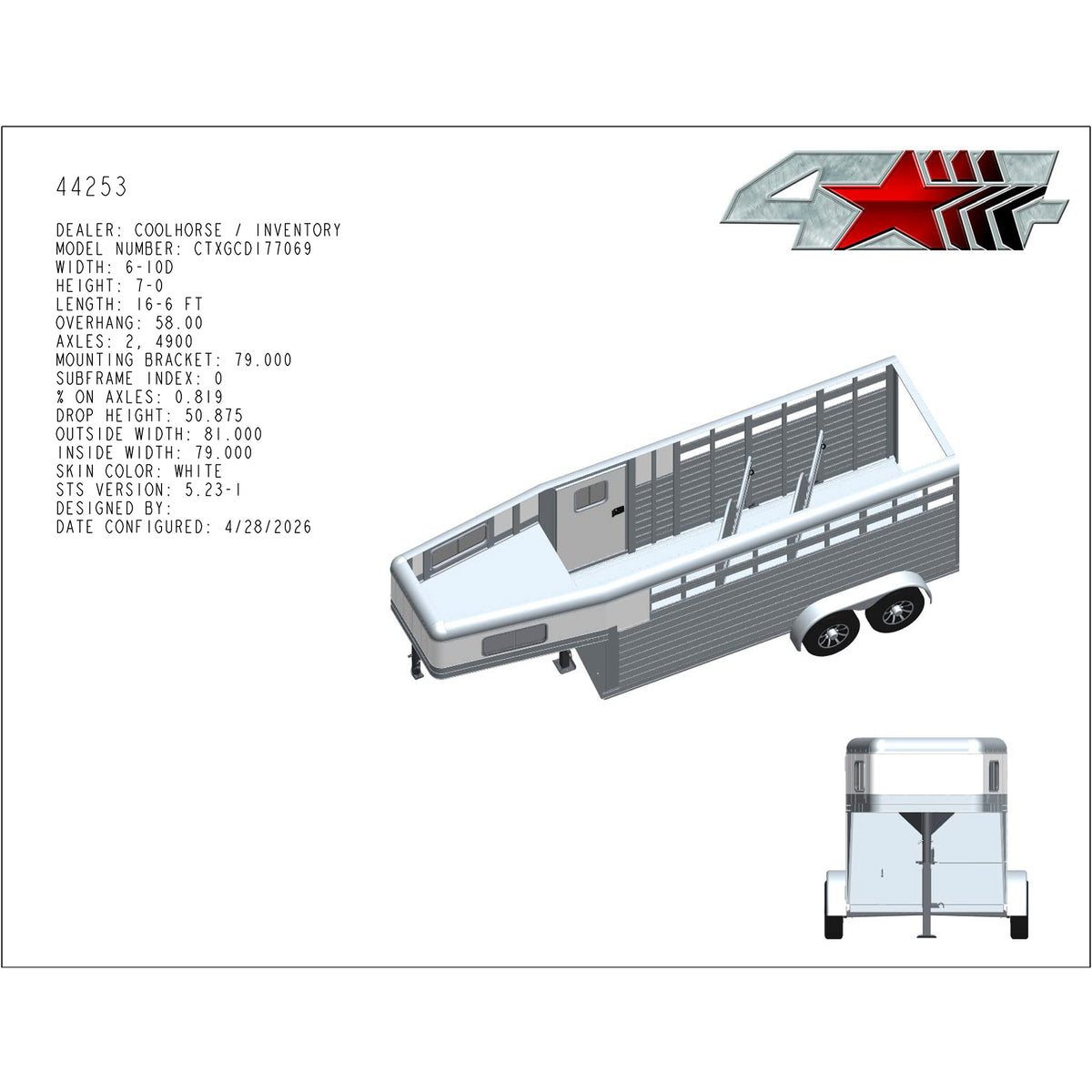 2027 4 Star 3 Horse Stock Combo Horse Trailer