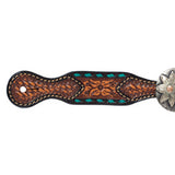 Weaver Leather Floral Tooled Ladies Spur Straps with Turquoise Buckstitch