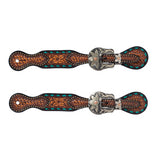Weaver Leather Floral Tooled Ladies Spur Straps with Turquoise Buckstitch