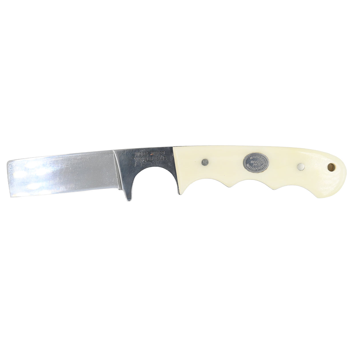 Moore Maker Bull Cutter Knife and Sheath- White Bone Handle
