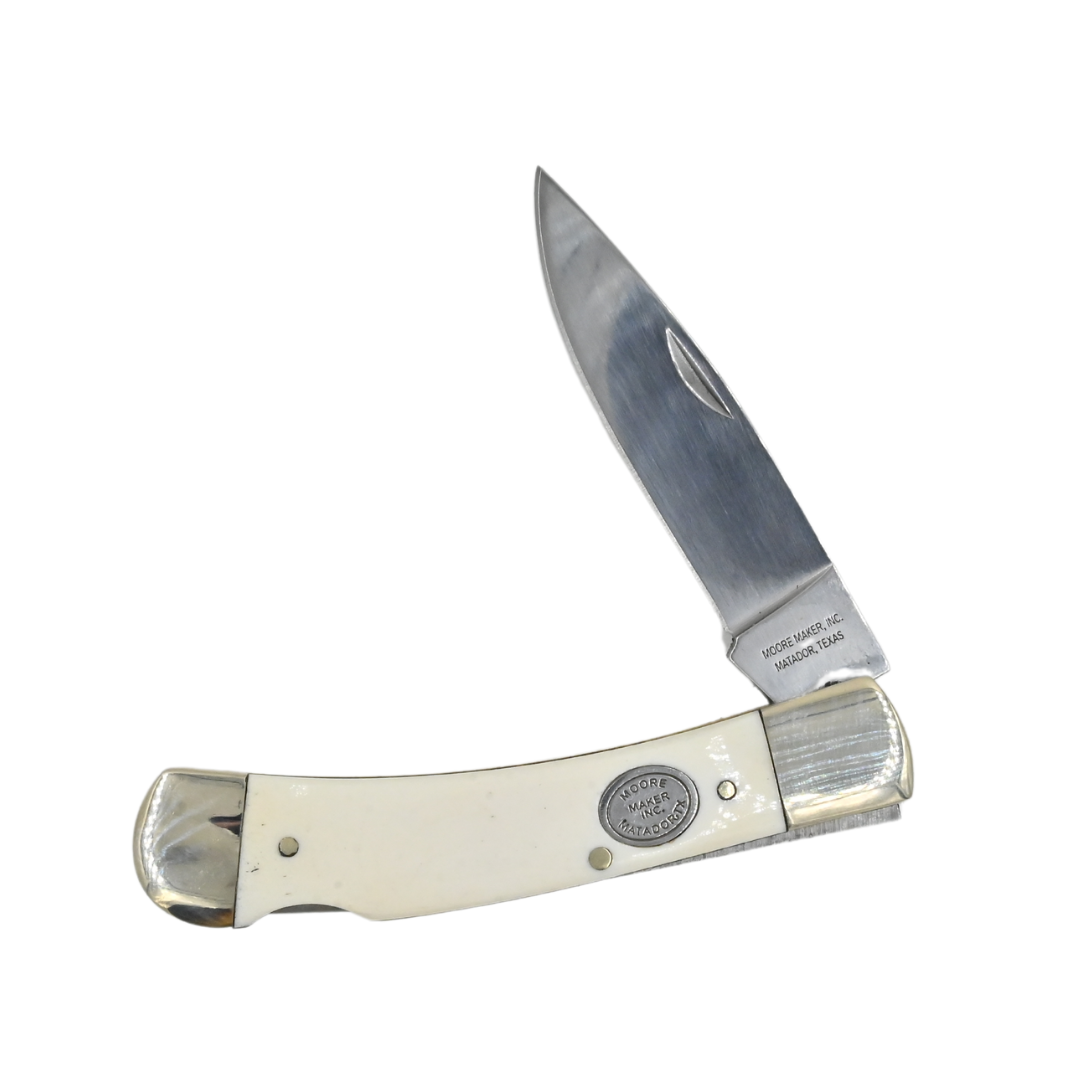 Moore Maker Single Blade Lock Trapper Knife with Bone Handle