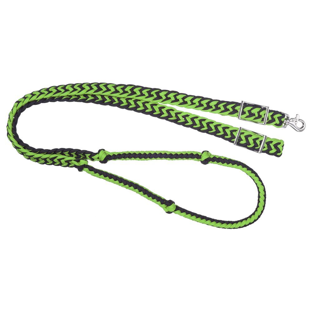 Tough1 Deluxe Knotted Cord Roping Reins- Lime Green/Black