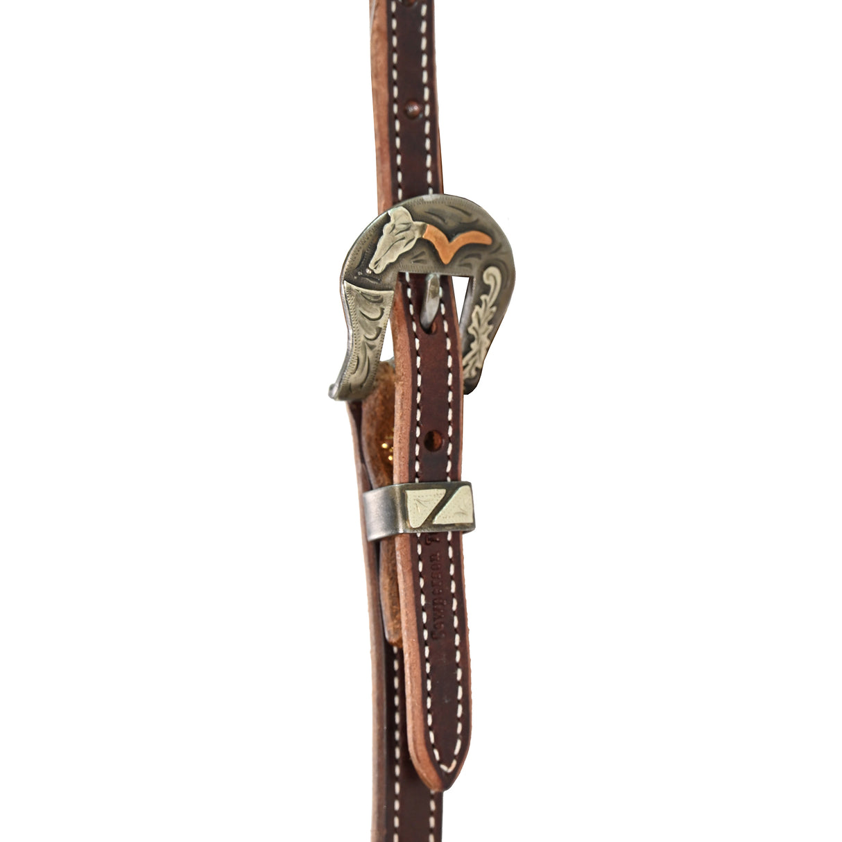 Cowperson Tack 5/8" Latigo Slot Ear Headstall with Longhorn Skull Buckle