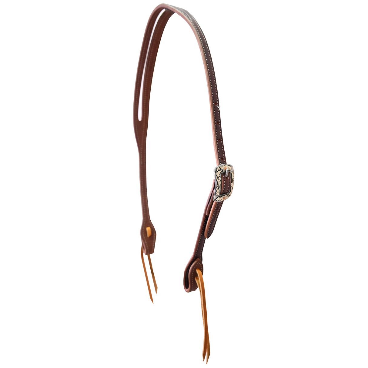 Cowperson Tack 5/8" Latigo Slot Ear Headstall with Square Floral Overlay Buckle