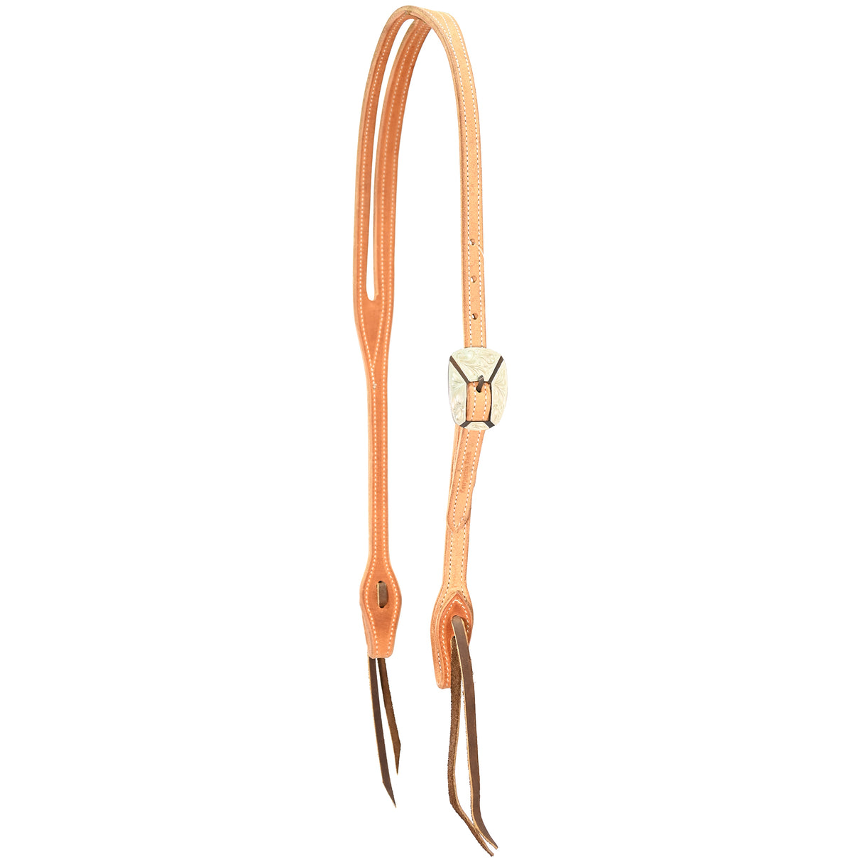 Cowperson Tack Roughout 5/8" Slot Ear Headstall with Silver Overlay Shell Buckle