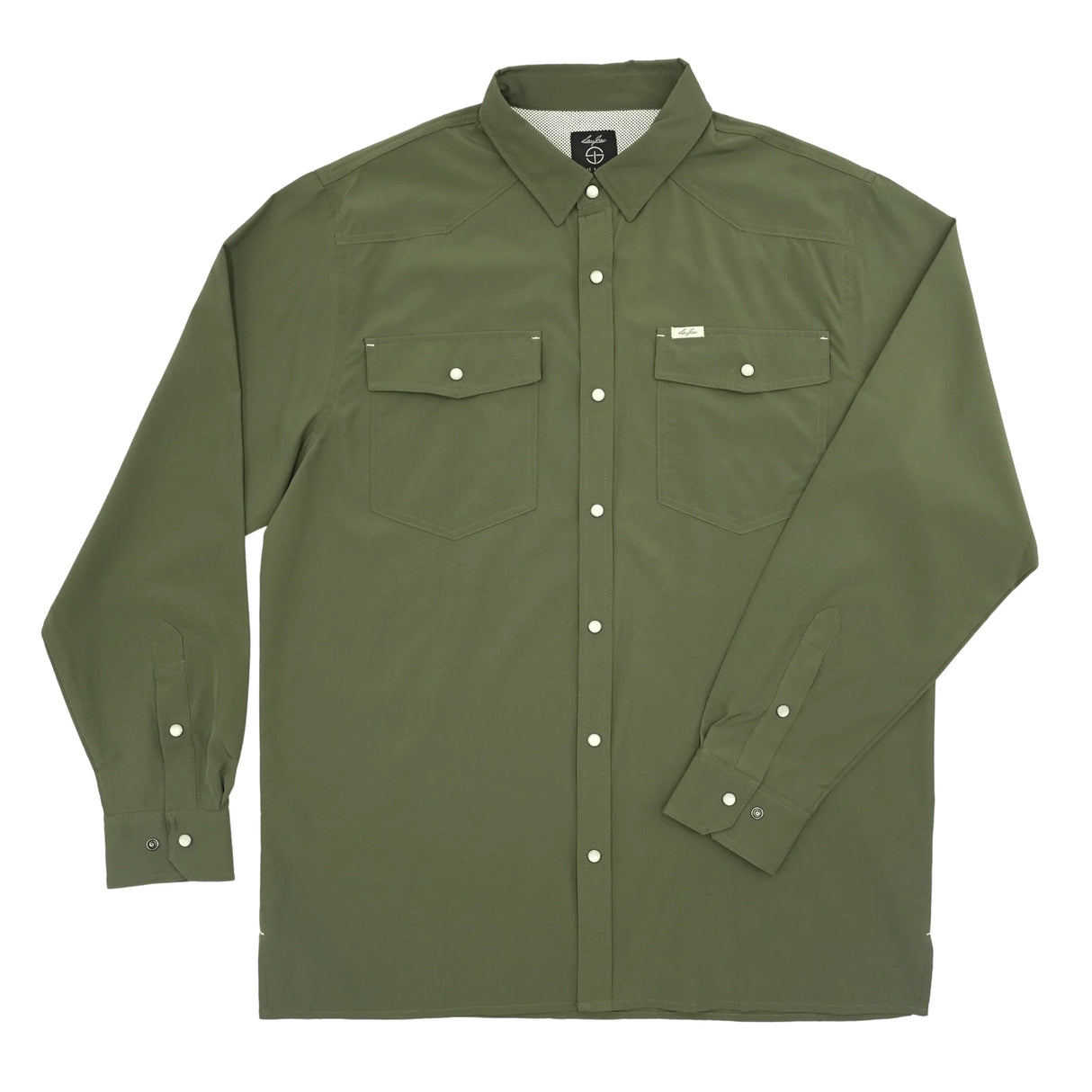 San Jac Youth Long Sleeve Performance Pearl Snap Shirt - Olive Green