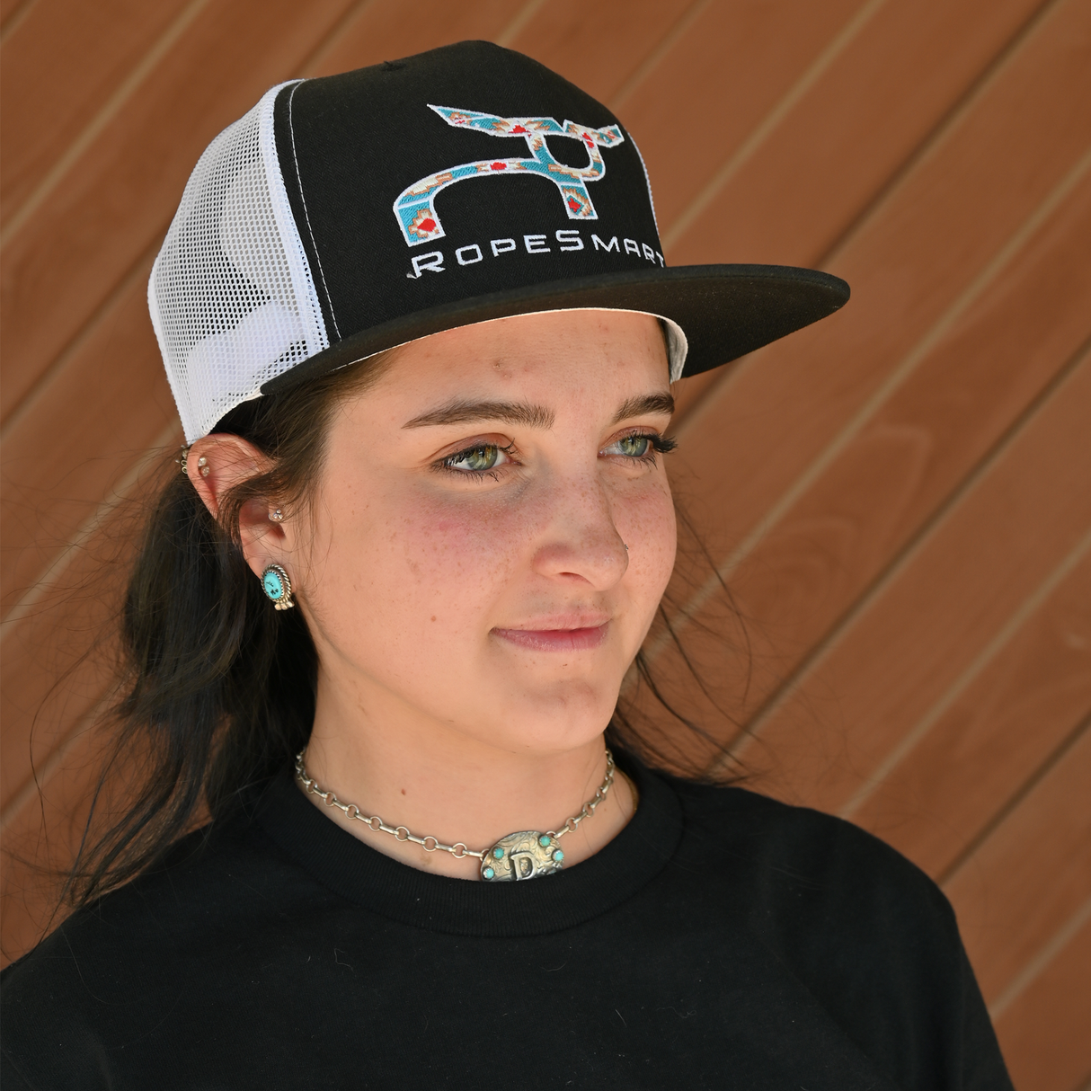 RopeSmart Santa Fe Logo Embroidered Black/White Mesh Trucker Cap