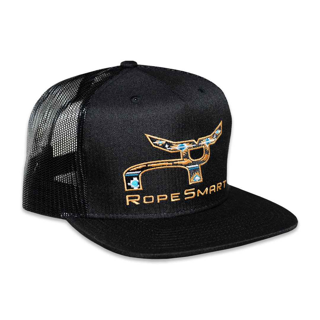 RopeSmart Black Trucker Cap with Desert Blue Santa Fe Logo