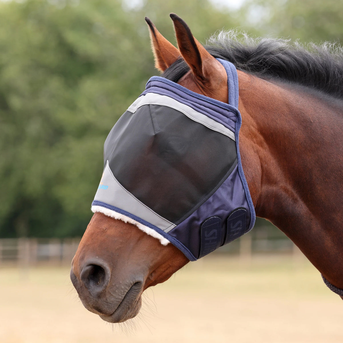 Shires FlyGuard Pro Fine Mesh Earless Fly Mask- Navy