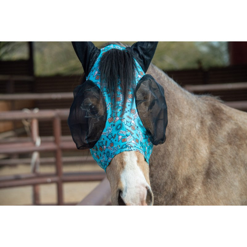 Schulz Equine Lycra Fly Mask- Turquoise Howdy