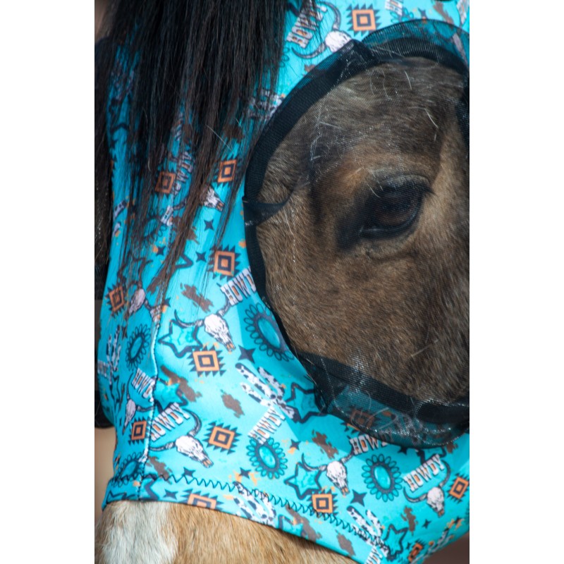 Schulz Equine Lycra Fly Mask- Turquoise Howdy