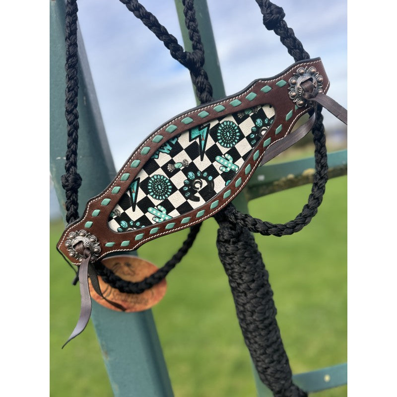 Schulz Equine Turquoise Glass Braided Muletape Bronc Halter