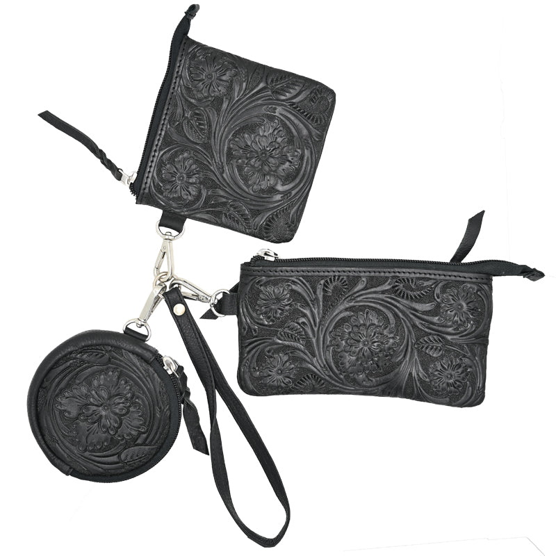 Rafter T Ranch Co Black Tooled Coin Purse Set