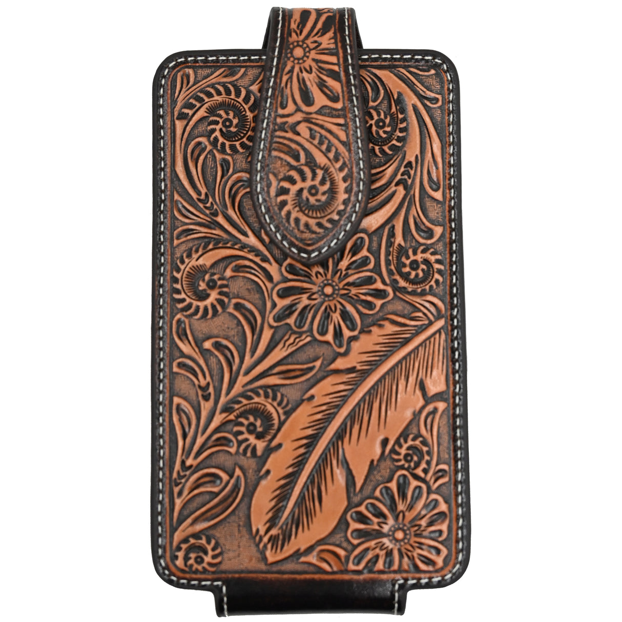 Ariat Chocolate Cell Phone Holster with Natural Tooling