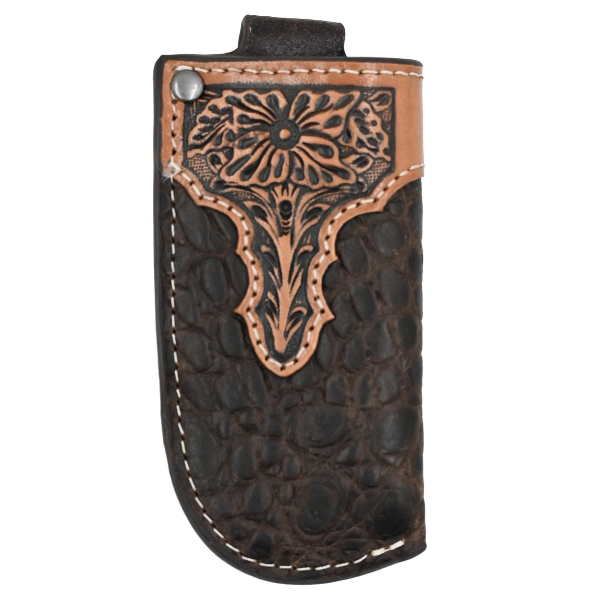 Ariat Small Leather Vertical Knife Sheath with Chocolate Croc Overlay