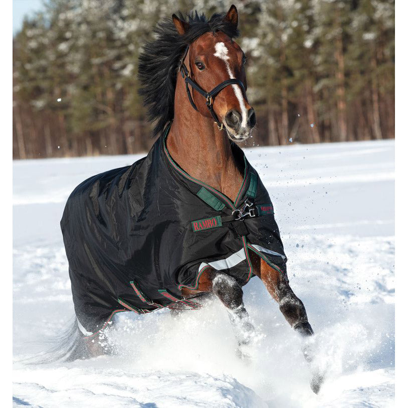 Horseware Rambo® Original Turnout Blanket with Leg Arches (200g Medium) - Black/Green/Red