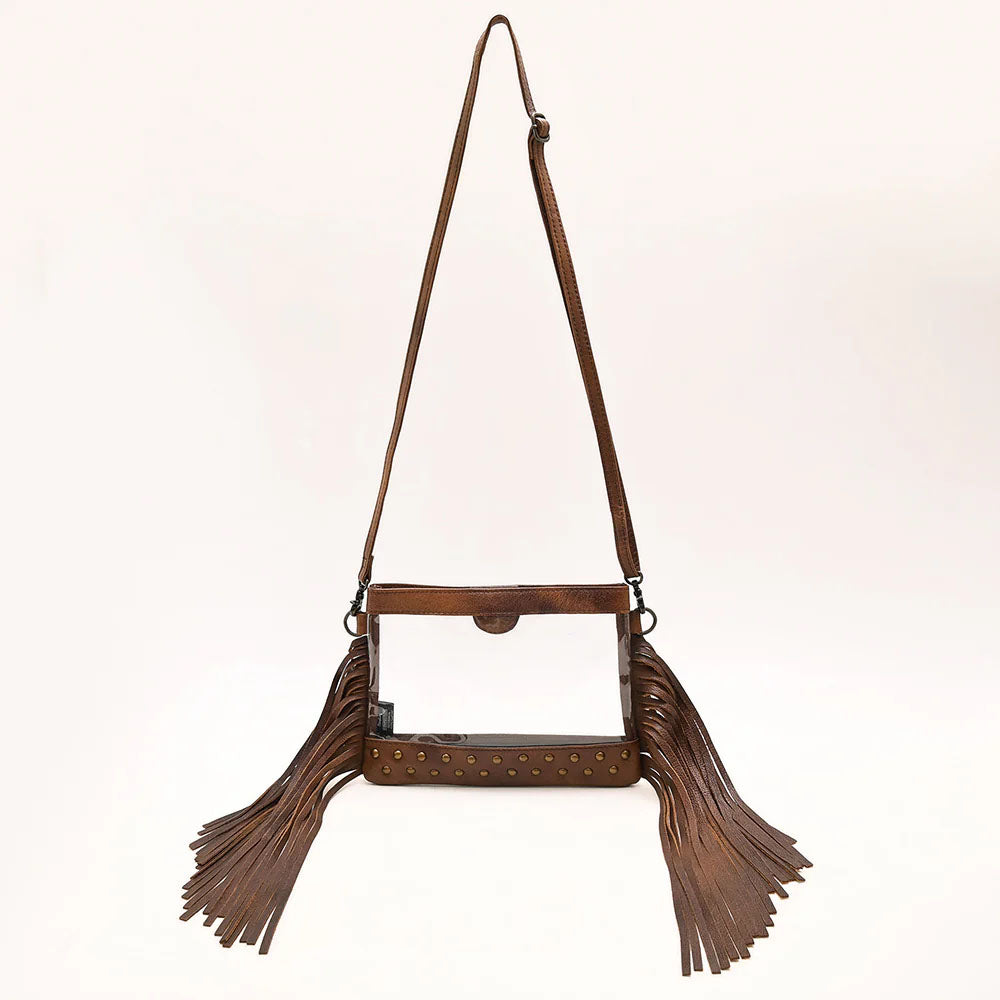 American Darling Genuine Clear Leather Bag with Brass Spots and Fringe