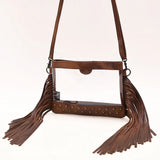 American Darling Genuine Clear Leather Bag with Brass Spots and Fringe