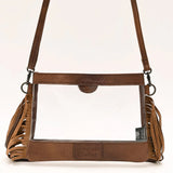 American Darling Genuine Clear Leather Bag with Brass Spots and Fringe