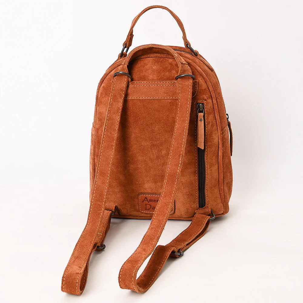 American Darling Rust Suede Mini Backpack with Tooled Pocket