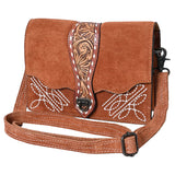 American Darling Rust Suede Crossbody Purse with Tooled Flap