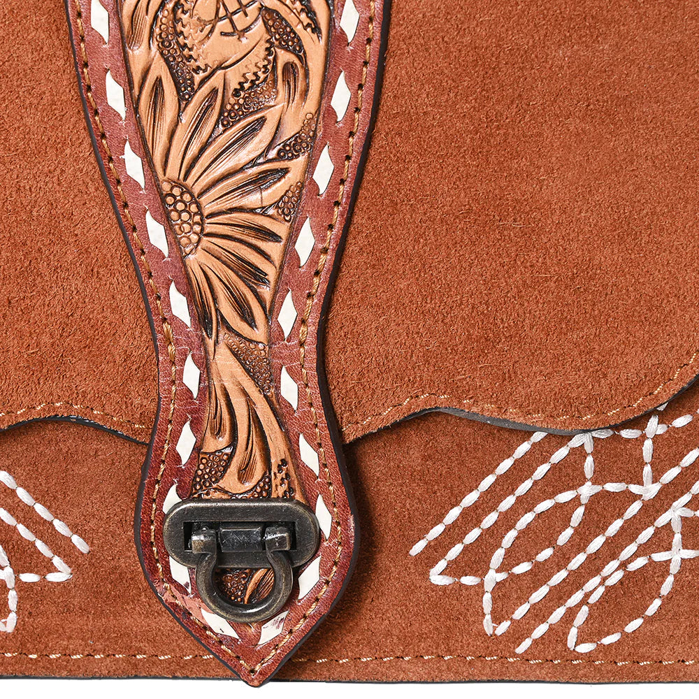 American Darling Rust Suede Crossbody Purse with Tooled Flap
