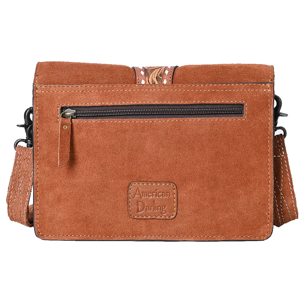 American Darling Rust Suede Crossbody Purse with Tooled Flap