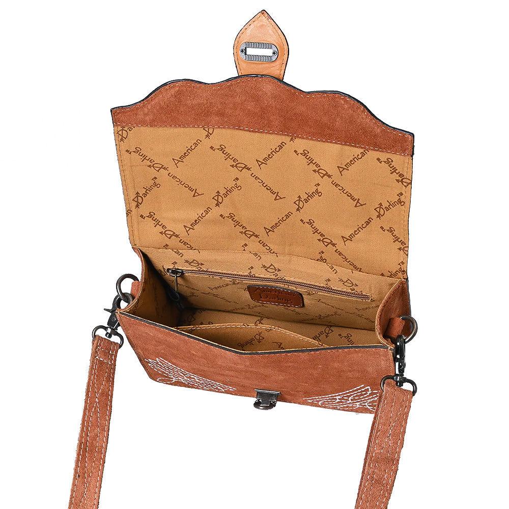 American Darling Rust Suede Crossbody Purse with Tooled Flap