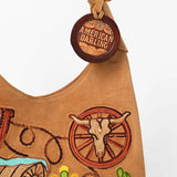 American Darling Embroidered Genuine Camel Suede Hobo Purse