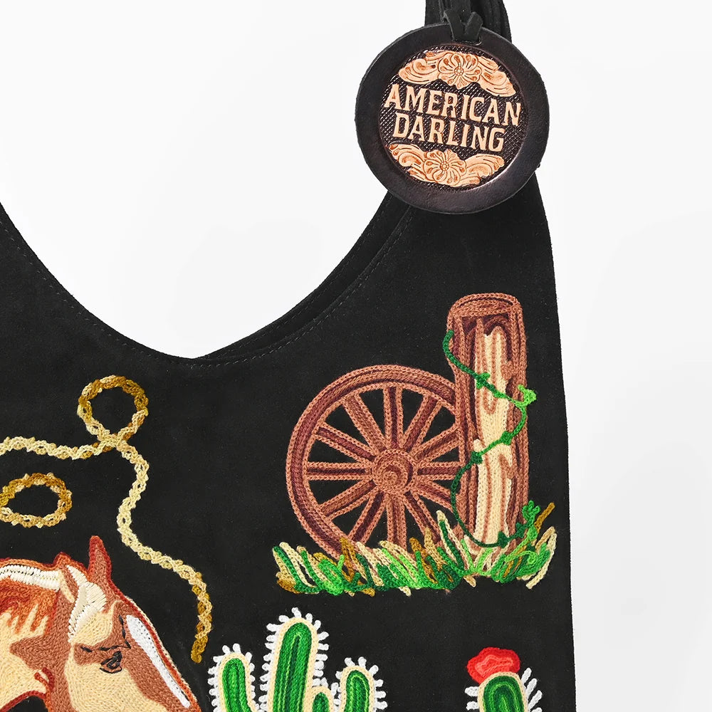 American Darling Embroidered Genuine Suede Hobo Purse